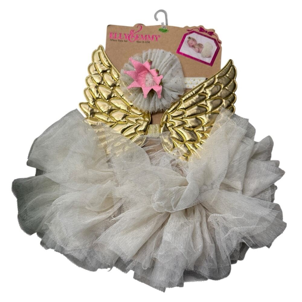 Elly and Emmy 3 Piece‎ Angel Tutu Set Peach Rose Gold Newborn Photoshoot Costume